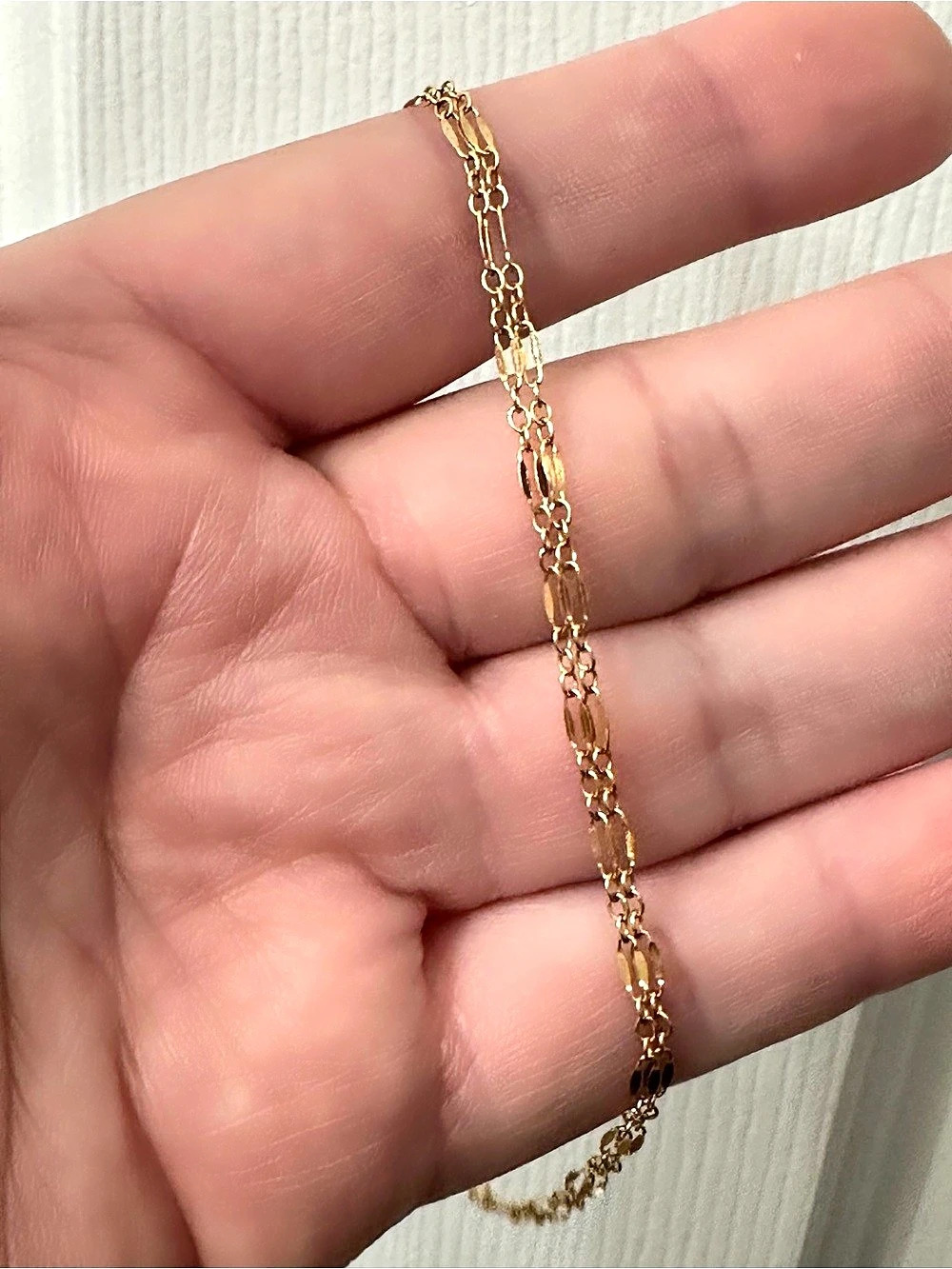 14k Gold-Filled Anklet/Bracelet Double Chain Dapped Chain Layering 9.25” NWOT